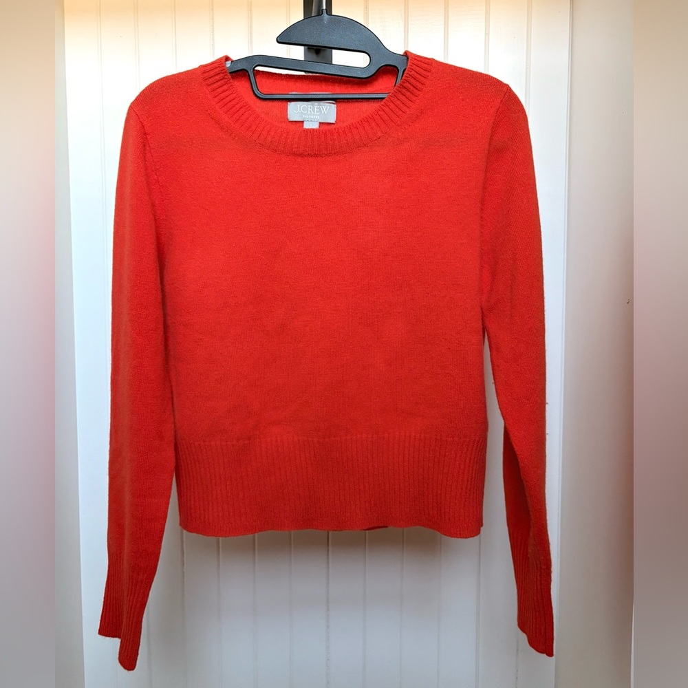 J. Crew Cashmere Shrunken Crew Neck Sweater Red Orange